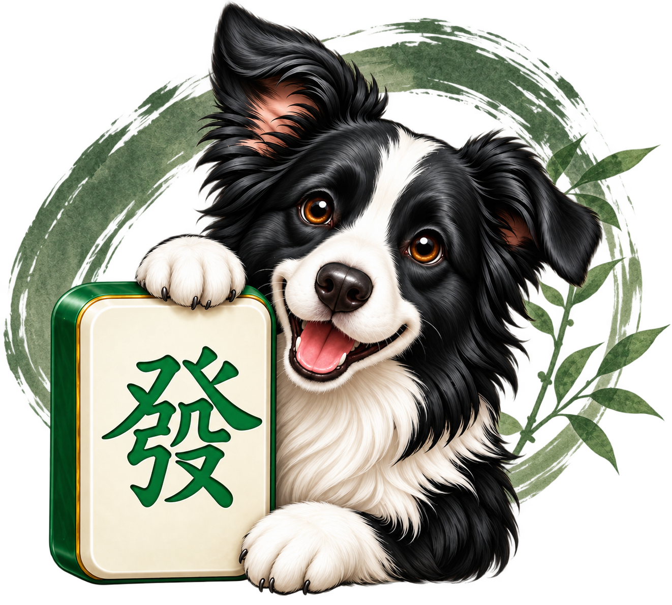 邊境牧羊犬抱著青發麻將牌